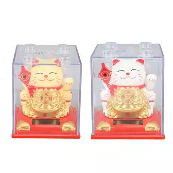 Lucky Cat Яркое выражение Пластиковый Милый солнечный кот удачи с махающей рукой для украшения подарка White