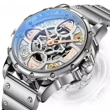 Lucky Clover Мужские наручные часы Skeleton Hollow Водонепроницаемые автоматические механические часы Подарки Мужские спортивные часы steel band ярко-розовый