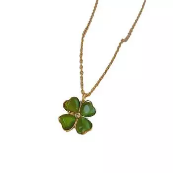 Lucky Clover Necklace Women Gold Plated Cat S Eye Flower Petal Lock Bone Chain серебряный