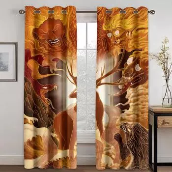 Lucky Elk 3D цифровая печать занавеска гостиная спальня рождественское украшение 90г полиэстеровое волокно ткань для штор две панели W50xH130(CM)x2pcs&Hook красный