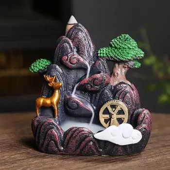 Lucky Feng Shui Resin Rockery Landscape Waterfall Backflow Incense Burner Home Decor Censer Zen Meditation Decoration Tea Pet