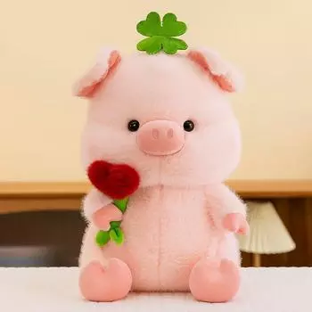 Lucky Four-Leaf Clover Small Pink Pig Plush Toy Doll Love Rose Bouquet Qixi Festival For Boyfriend And Girlfriend Valentine S Day Gift 25cm8 inch grab machine doll 0.2kg