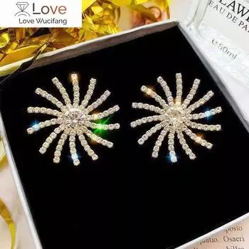 Lucky Goddess Sun Rhinestone Glitter Роскошные серьги-гвоздики Корейские преувеличенные серьги для женщин Ювелирные изделия Brincos