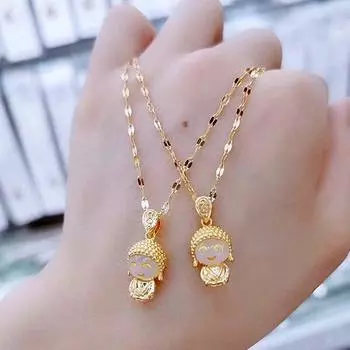 Lucky Little Maitreya Buddha Подвеска Женские Ожерелья Винтажный Стиль Титан Сталь Женские Цепи Ювелирные Изделия Lip chain