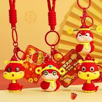Lucky New Year Snake Keyring Blessing Cartoon Snake Pendant Snake Year Keychain Spring Festival Style C