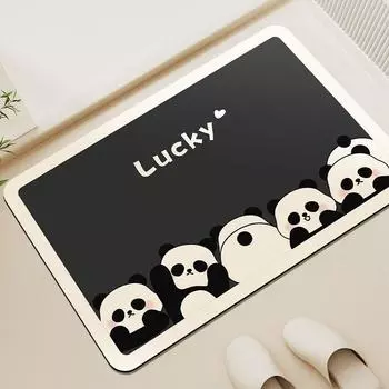 Lucky Panda Diatom Mud Floor Mat Foot Mat Water Absorption Non-slip Toilet Sink Bathroom Cartoon Toilet Household Mat 40X60cm 15.7X23.6in