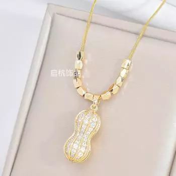 Lucky Peanut Necklace Women S Chinese Style Retro Trend Versatile Zircon Pearl Pendant Jewelry