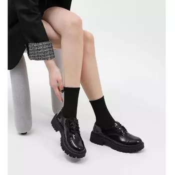 Lucky Shoes Женские туфли в английском стиле, черные, плюшевые, маленькие, кожаные, толстые подошвы, лакированная кожа, круглые женские туфли, мягкие подошвы 34