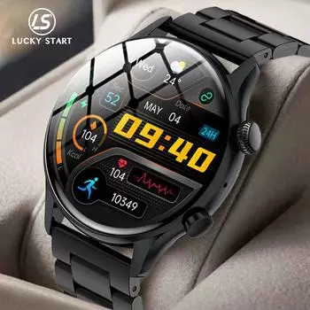 LUCKYSTART Смарт-часы AMOLED 390*390 HD экран всегда на дисплее Bluetooth вызов IP68 водонепроницаемые NFC Smar часы мужские 2024