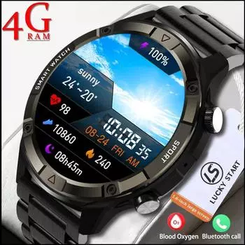 LUCKYSTART Smart Watch Men 2024 Новые спортивные часы с дисплеем 1,6 дюйма AMOLED, 4G ROM, голосовые вызовы, локальная музыка, водонепроницаемые мужские умные часы silicon чёрный