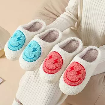 Lucyever 2024 New Cartoon Graphic Warm Indoor Slippers Women Cute Soft Sole Winter Shoes for Home Anti-Slip Thick Plush Slides 36-37(fit 35-36)