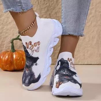 Lucyever 2024 Осенние дышащие трикотажные кроссовки женские легкие повседневные туфли с мягкой подошвой женские модные туфли без застежек с принтом 43 36