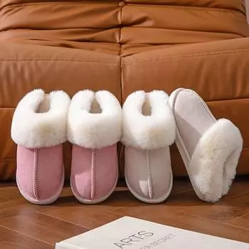 Lucyever 2024 Winter Fur Slippers Women Faux Suede Fluffy Furry Home Slides Woman Comfort Non Slip Indoor Floor Cotton Shoes 45 36-37 розовый