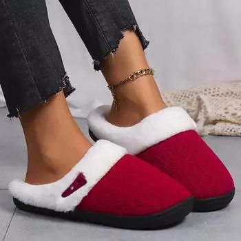 Lucyever 2024 зимние теплые вязаные тапочки женские повседневные мягкие домашние хлопковые туфли женские нескользящие платформы парные тапочки 45 36-37