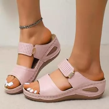 Lucyever Большие размеры Клин каблук Тапочки женские 2024 Лето Мягкие сандалии на платформе женские Vinatge Нескользящие пляжные шлепанцы женские 36 вино красного