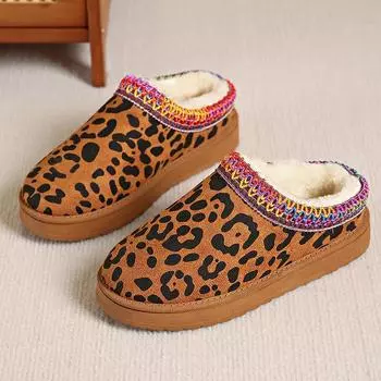 Lucyever Cozy Winter Leopard Print Plush Slippers Women Non Slip Thick Bottom Cotton Padded Shoes Woman Warm Platform Snow Boots 36 цветной печати леопарда