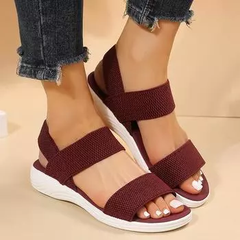 Lucyever Elastic Knitted Platform Sandals Women Summer Slip On Wedge Sandles Woman Lightweight Non Slip Sandalias Mujer 2024 36 бежевый