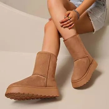 Lucyever Fashion Camel Mid-Caf Зимние сапоги для женщин Теплые плюшевые зимние сапоги на платформе Женские сапоги без застежек на толстой подошве Botas Ujer 36 верблюд