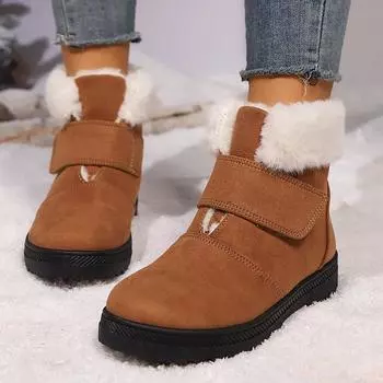 Lucyever Faux Fur Platform Snow Boots Women Non Slip Faux Suede Winter Booties Mujer Keep Warm Ankle Boots Woman Plus Size 44 35 чёрный