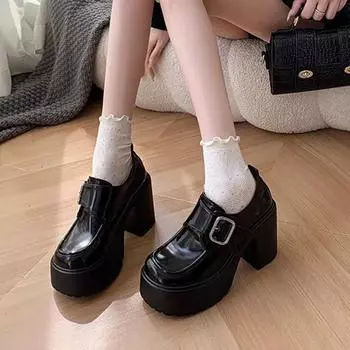 Lucyever Готические туфли на высоком толстом каблуке, женские туфли-лоферы, модные туфли на платформе с пряжкой, женские туфли из искусственной кожи без застежек на толстом каблуке 36