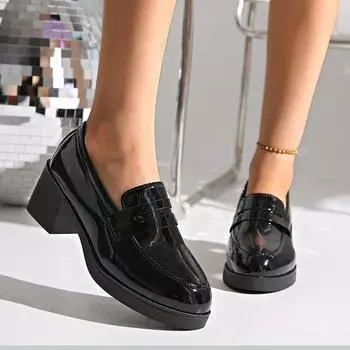 Lucyever лакированные туфли на высоком каблуке женские осенние туфли-лодочки на платформе без застежек женские туфли на толстом каблуке женские 42 36