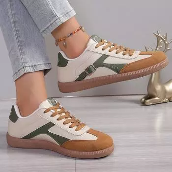 Lucyever Лоскутные кроссовки на плоской подошве для женщин Новые повседневные спортивные туфли на шнуровке Женские ретро кроссовки с мягкой подошвой Немецкие тренировочные туфли 36