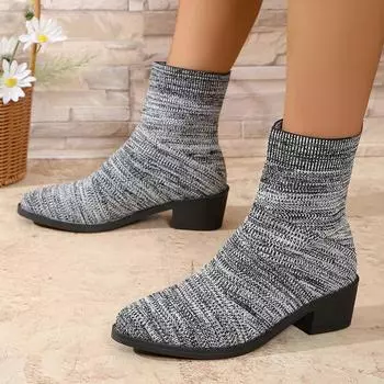 Lucyever Модные вязаные ботильоны женские осенние короткие ботильоны на толстом каблуке без застежек женские большие размеры эластичные носки женские 43 36 чёрный