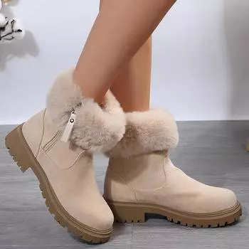 Lucyever Нескользящие теплые меховые зимние сапоги женские с толстой подошвой из искусственной замши зимние сапоги женские на молнии на платформе ботильоны женские 36