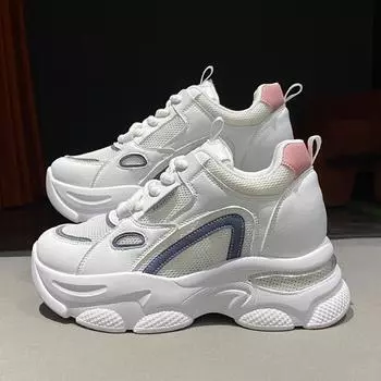 Lucyever смешанные цвета дышащие кроссовки женские на шнуровке кроссовки на платформе женские удобные вулканизированные туфли с толстой подошвой 35