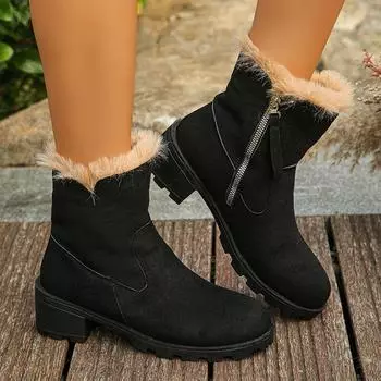 Lucyever Thick Plush Snow Boots Women 2024 Faux Suede Non-Slip Winter Boots Woman Woman Keep Warm Cotton Padded Shoes Ladies 43 36 чёрный