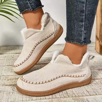 Lucyever Thick Sole Warm Plush Snow Boots Women Large Size Sewing Cotton Shoes for Woman Comfort Non Slip Winter Boots Female 36 чёрный