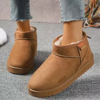 Lucyever Толстые плюшевые ботинки на платформе для снега для женщин 2024 года, ботильоны из искусственной замши, женские зимние теплые ботинки из хлопка и меха для женщин 36 бежевый