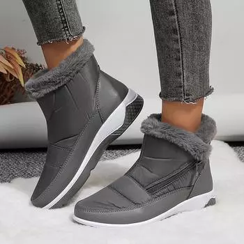 Lucyever Winter Down Waterproof Snow Boots Women Warm Thick Plush Ankle Booties Woman Non Slip Thick Bottom Cotton Shoes Female 38 серый