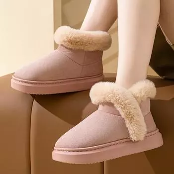 Lucyever Winter Thick Plush Pink Ankle Boots Women 2024 Faux Fur Platform Snow Boots Woman Non Slip Warm Cotton Padded Shoes 36-37 розовый