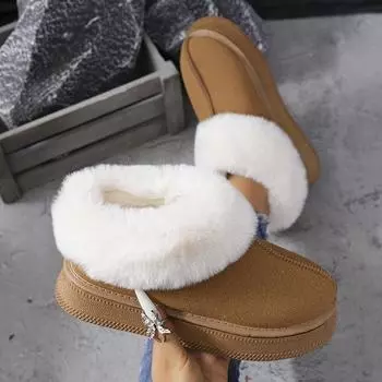 Lucyever Winter Women s Short Plush Snow Boots 2024 New Non Slip Faux Fur Ankle Boots Women Slip On Warm Platform Booties Mujer 36 чёрный