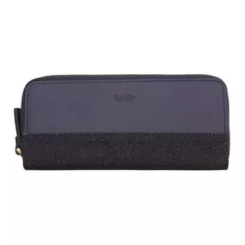 Luddite Leather Combination Round Zip Pen Case 2 Denim Genuine Leather Pencil Case [Navy] LDKC-RZP2-11
