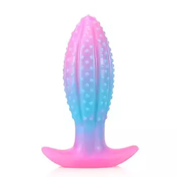 Люфа 4-го поколения Анальная 6 см x Пробка TaRiss, Светящаяся, Неровная, Основание в форме якоря, Силикон, Синий, Розовый, L, 17,8 см