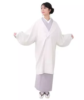 люфа доломан шерсть 6 [KYOETSU] Пальто в японском стиле, воротник, рукава, смесь, женское (L, кремовый)