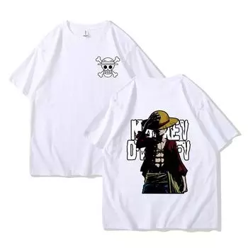 Luffy One Piece Мужская футболка Летняя с коротким рукавом Женская одежда Топы Мультфильм Японский стиль Аниме Мужские футболки S
