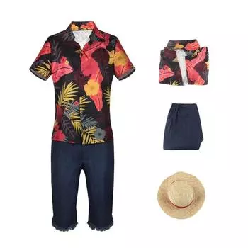 Luffy One Piece Reallife Movie Cosplay Costume Floral Shirt Halloween Role Play 2XL