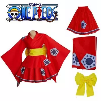 Luffy One Piece Red Kimono Cosplay Costume Anime Event Party Halloween Outfit S