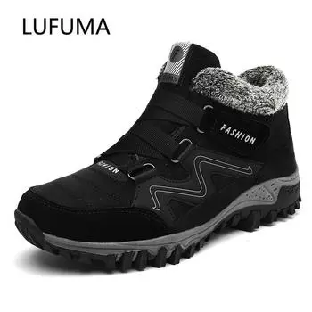 LUFUMA Leather Men Boots Winter with Fur 2024 Warm Snow Boots Men Winter Work Casual Shoes Sneakers High Top Rubber Ankle Boots 35
