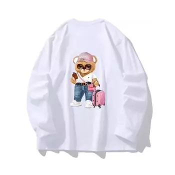 Luggage Bear Осенняя одежда с длинными рукавами из чистого хлопка, новый мужской и женский топ, весенний внутренний слой, базовая рубашка, футболка с круглым вырезом и длинными рукавами M коричневый