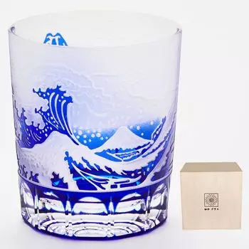 LUGUFON Kiriko Fuji Rocks Fuji Wave, ручная работа, упаковано в коробку с японским холодным виски Shochu, подарок на шестидесятилетие свадьбы, популярный стакан 260 куб. см, Mt. Стекло, Стекло,