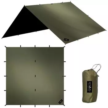 LUHANA Tarp Square огнестойкое черное покрытие водонепроницаемость 8000 мм 19 петель легкий 4 м x 4 м 3 м x 3 м огнестойкое черное покрытие / 3,5 м x 3,5 м