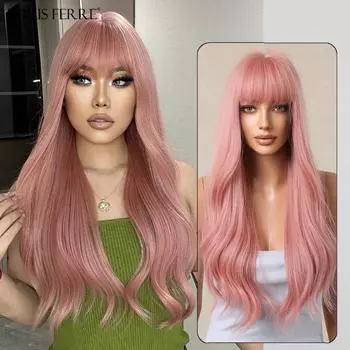 Луи Ферре, длинный вьющийся синтетический парик с челкой, розовые волосы, парики для женщин, повседневные вечерние, косплей, термостойкие