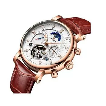 Luilo European 1101 Автоматические кожаные часы, популярные корейские часы