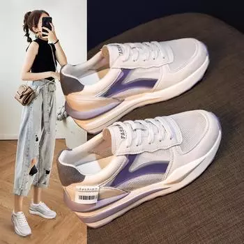 Luji leather Forrest Gump shoes women s 2025 summer new thick-soled inner height increase breathable mesh casual sports dad shoes 35