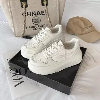 Luji leather little white shoes women s spring 2024 new Internet celebrity casual versatile platform cross flower breadboard shoes 35