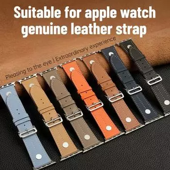 LUJING для Apple Watch Series 10 9 8 7 6 Se 5 4 Band высококачественный кожаный ремешок Iwatch Ultra 2 49 мм 40 мм 41 мм 42 мм 44 мм 45 мм 46 мм 38 мм браслет For 38mm 40mm 41mm чёрный